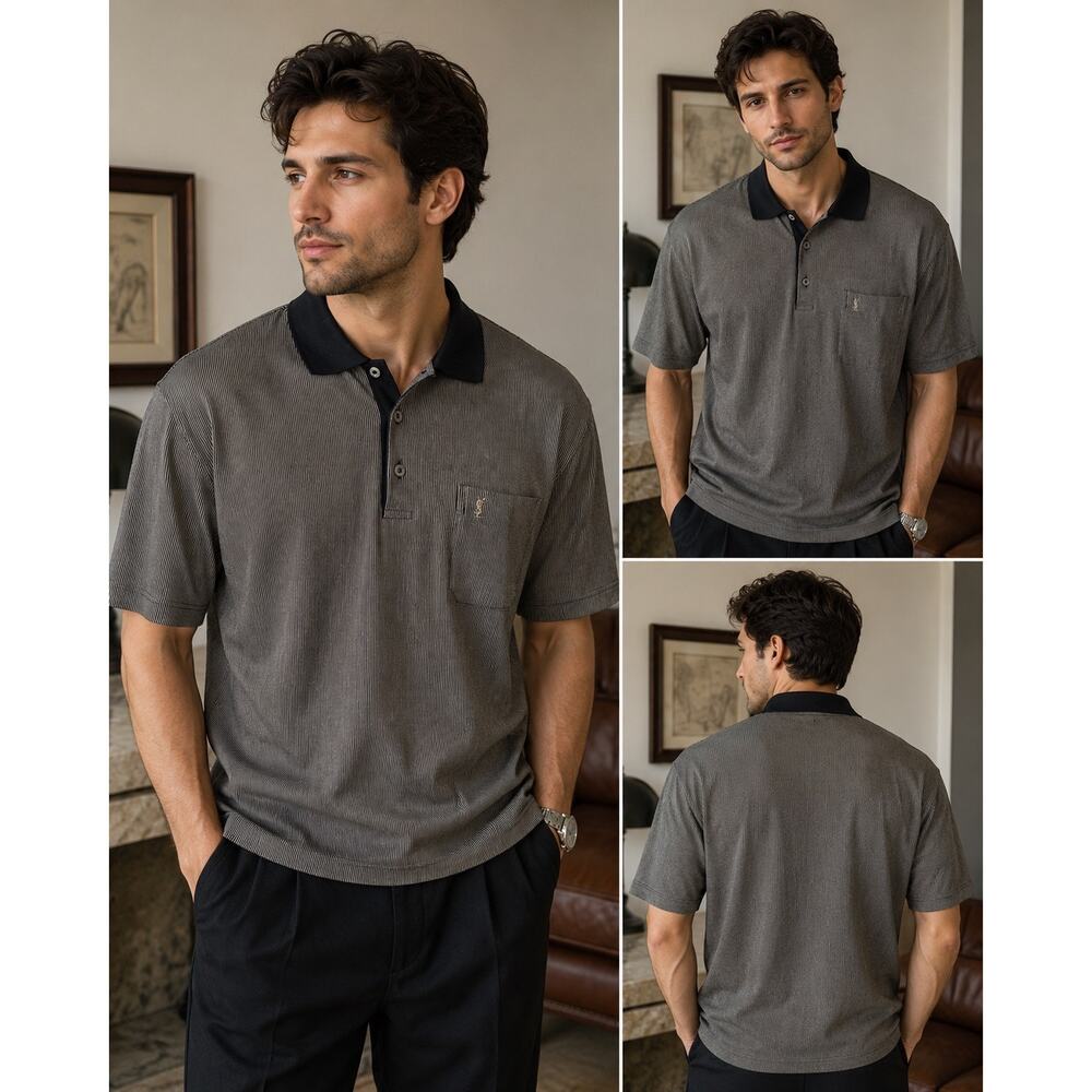 Vintage Yves Saint Laurent Pour Homme Striped Polo Shirt YSL Pocket Size L/XL